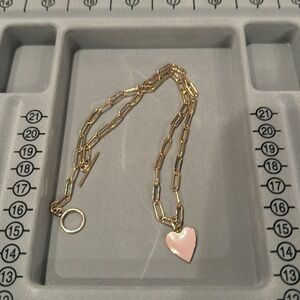 Gold chain w/ Pink Heart necklace / wrap bracelet